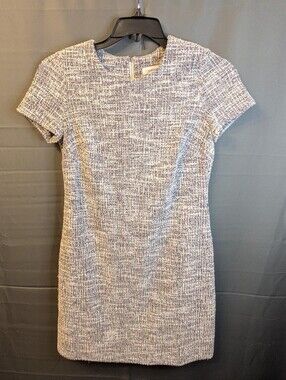 Calvin Klein Black & White Textured Short-Sleeve Sheath Dress w/ Colored Flecks